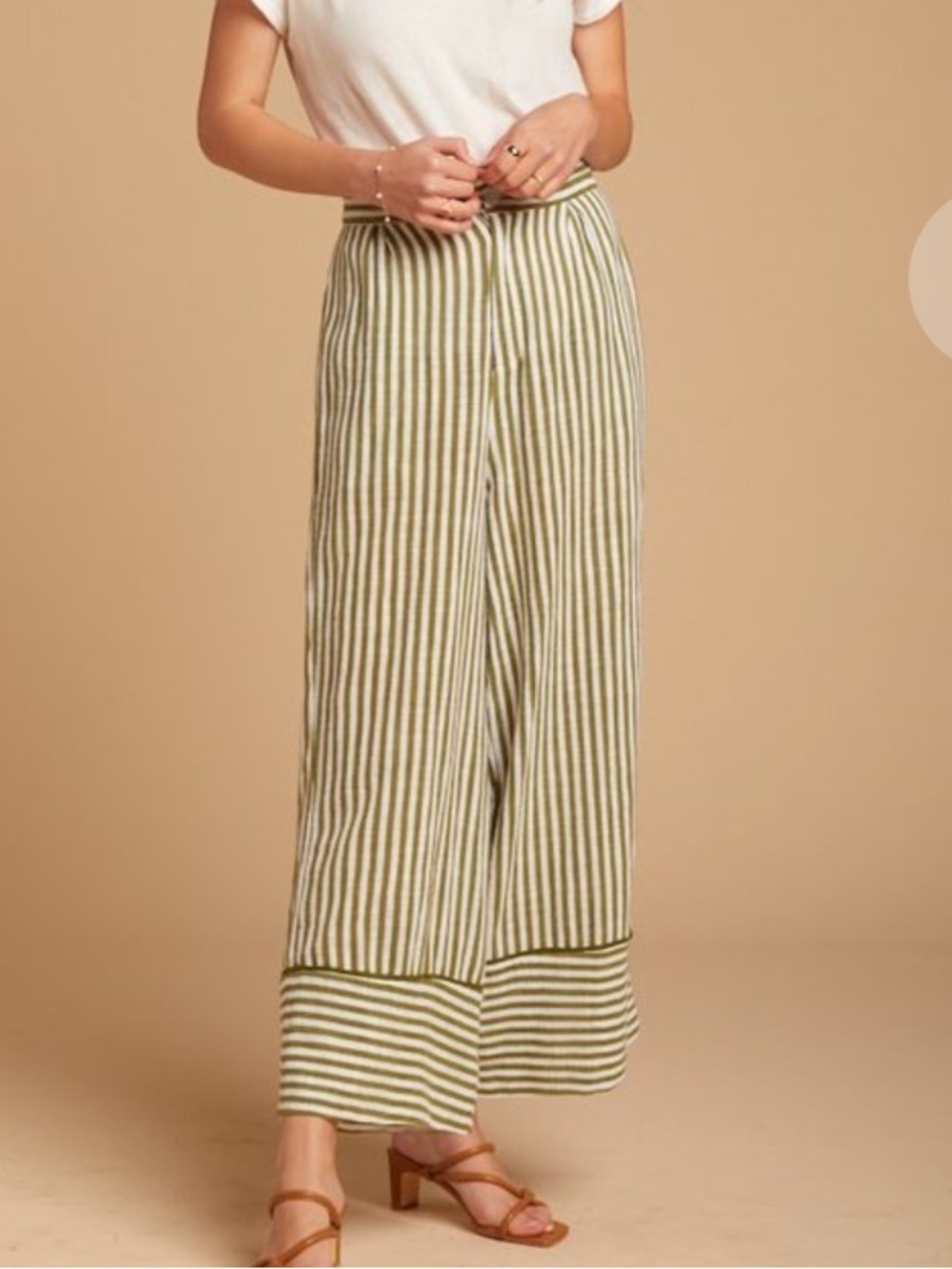 Wide-Leg Striped Crop Pants in Olive Stripe - Picture 2 of 5